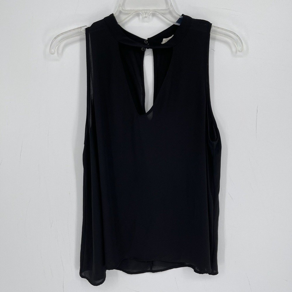 Lush Women's Black Keyhole Cutout Sleeveless Blouse Office Tank Top Size M